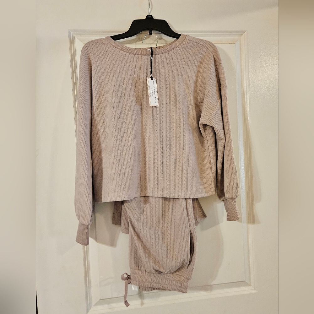 Cupcakes & Cashmere Ribbed Knit Pajama Loungewear Set in Lavendar, S
